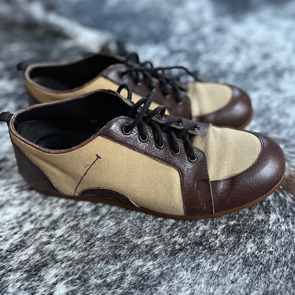 PRADA Sport Brown Leather & Tan Canvas Sneakers - 38 (EU)